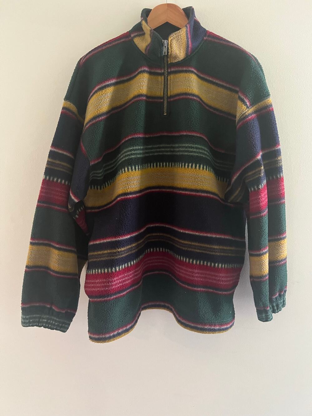 Vintage Bugle Boy Company Fleece 14/ Zip Jacket Green Yellow Red Medium JL
